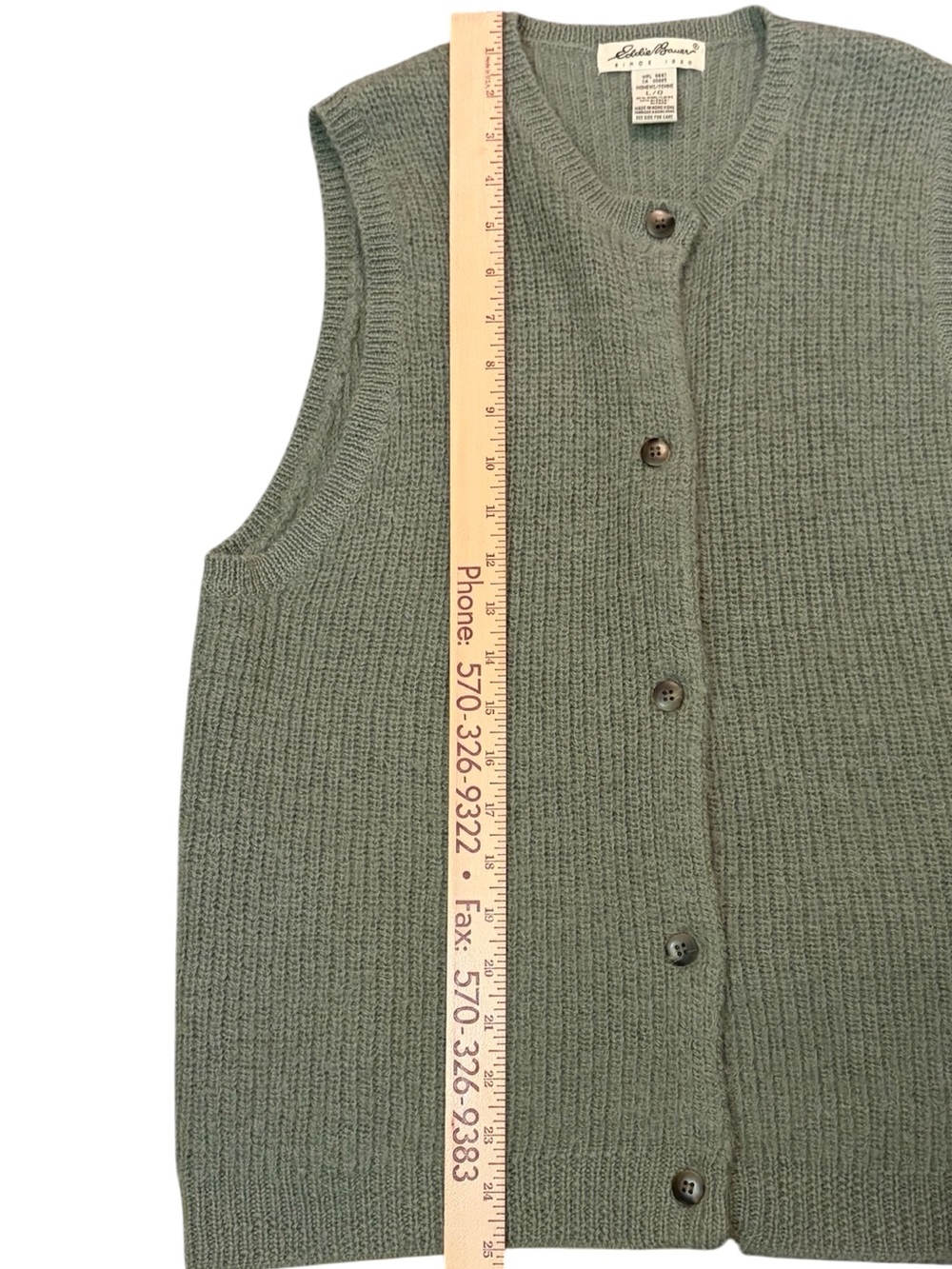 Eddie Bauer Wool Alpaca Cardigan Sweater Vest Green L Button Front - Picture 5 of 6